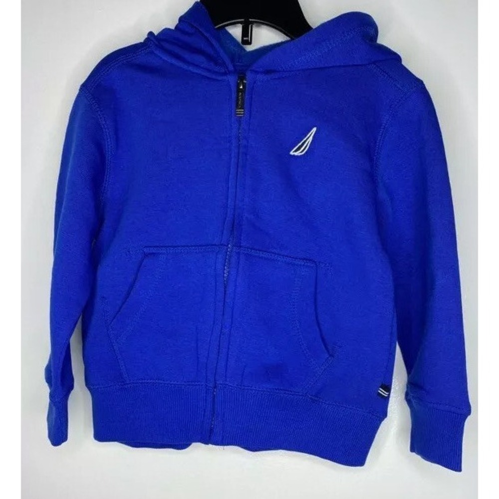 Nautica Boys Hoodie Jacket Blue Full Zip Long Sleeve Kangaroo‎ Pockets SZ 4T